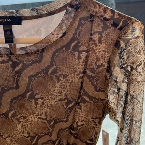 AQUA Snakeskin 🐍 Print Long Sleeve Bodycon Asymmetric Dress Size Small NWT 🏷️
